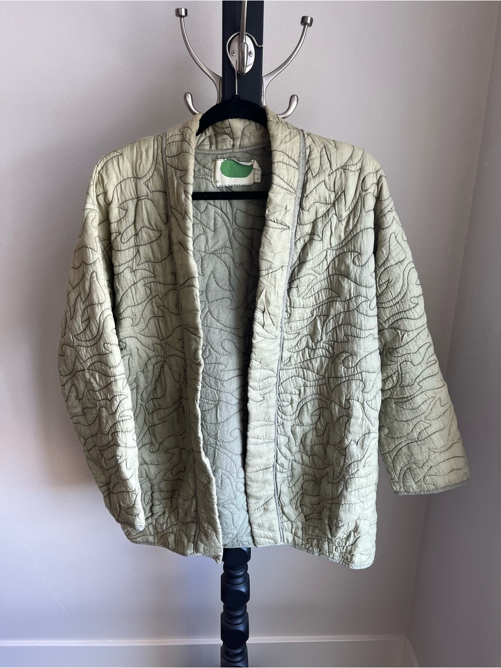 Quilted Open-Front Jacket in Light Sage